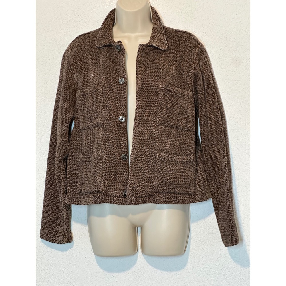CP Shades Brown Marled Knit Button Front Chore Jacket Women Large Cotton Rayon